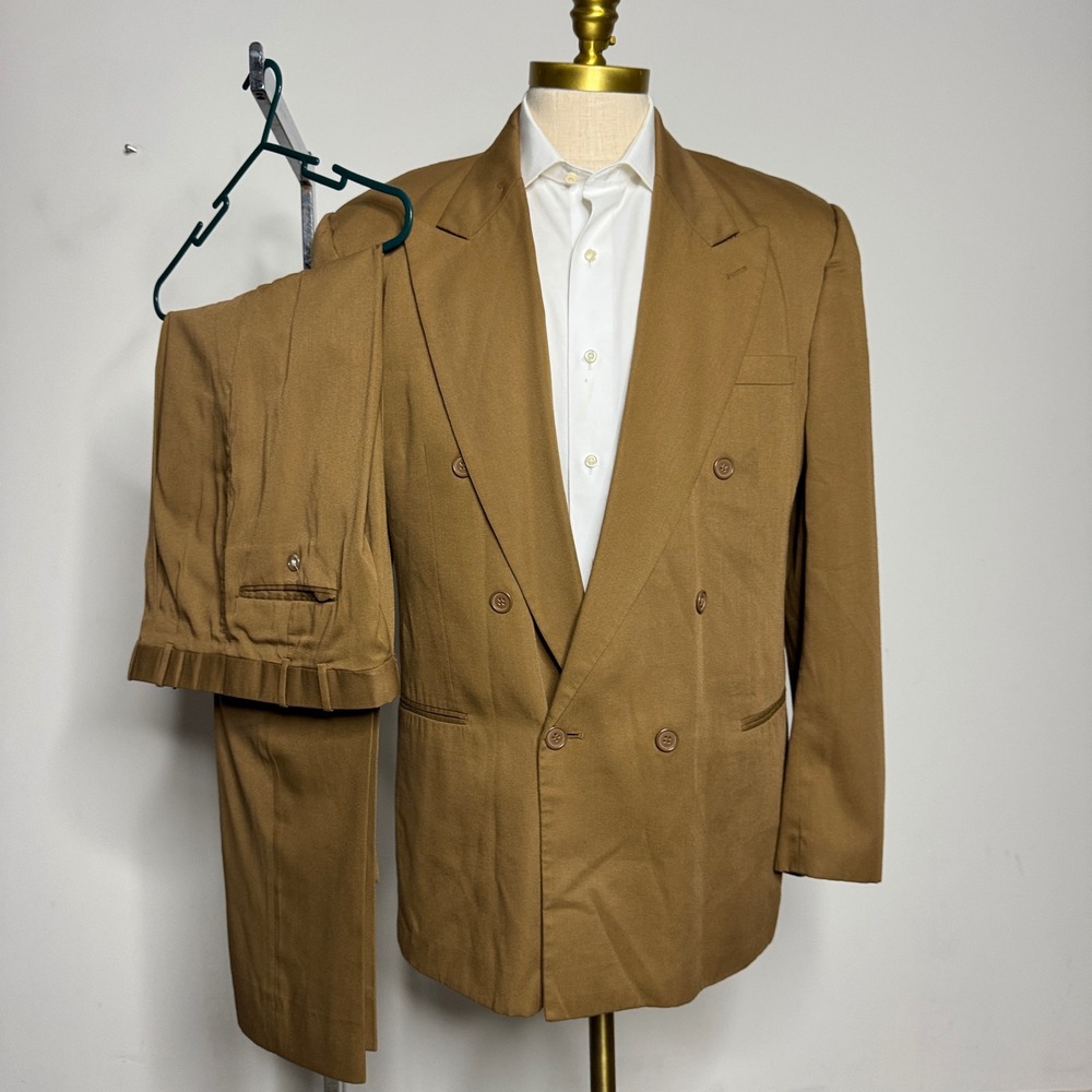 Barry Double Breasted Suit‎ Brown Blazer Pants Men Sz 42L 30W